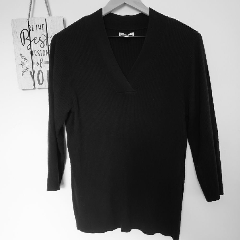 Croft and Barrow Black Long Sleeve Vneck Knit Sweater Size XL